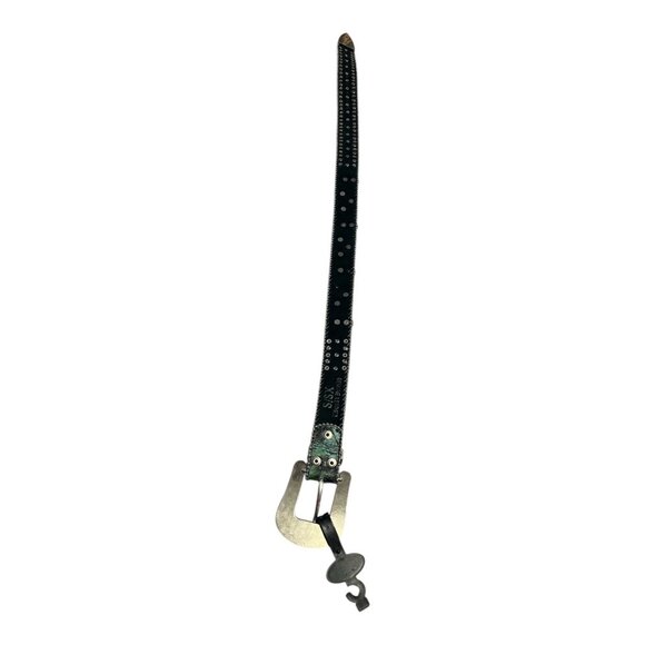 NEW w/ Flaws – XS/S Western Leather Belt w/ Turquoise Rhinestone Cross Conchos, - Picture 8 of 9